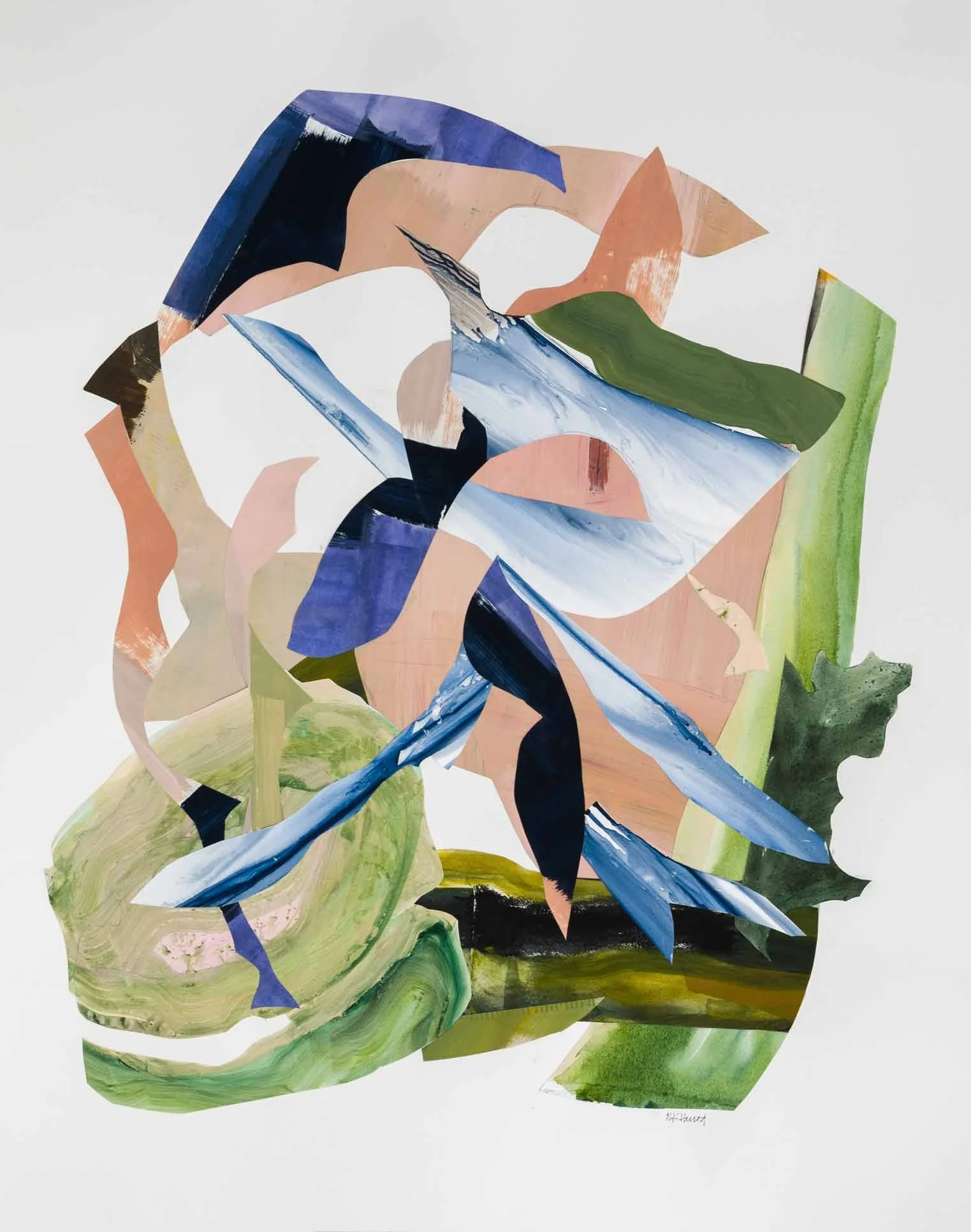 So Fragile, So Fleeting, 2025, water based paints on paper & yupo,  collage, 37"h x 30"w (40.75"h x 33.25"w framed)