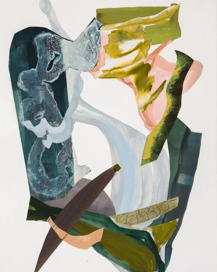 Landscape Undone, 2025, water based paints on paper, collage, 34"h x 26"w