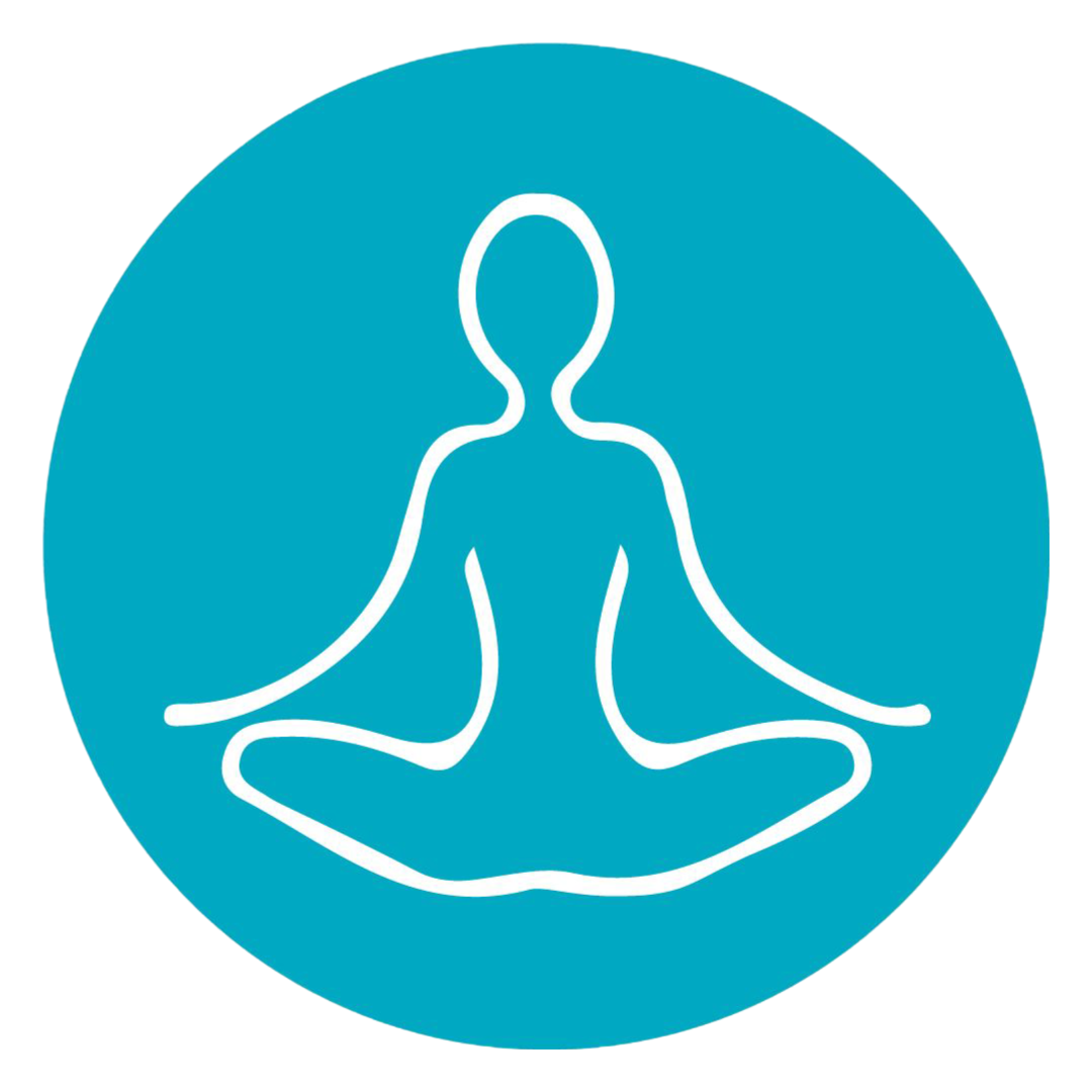 Icon of a person practicing meditation in a seated lotus position with legs crossed and hands resting on knees