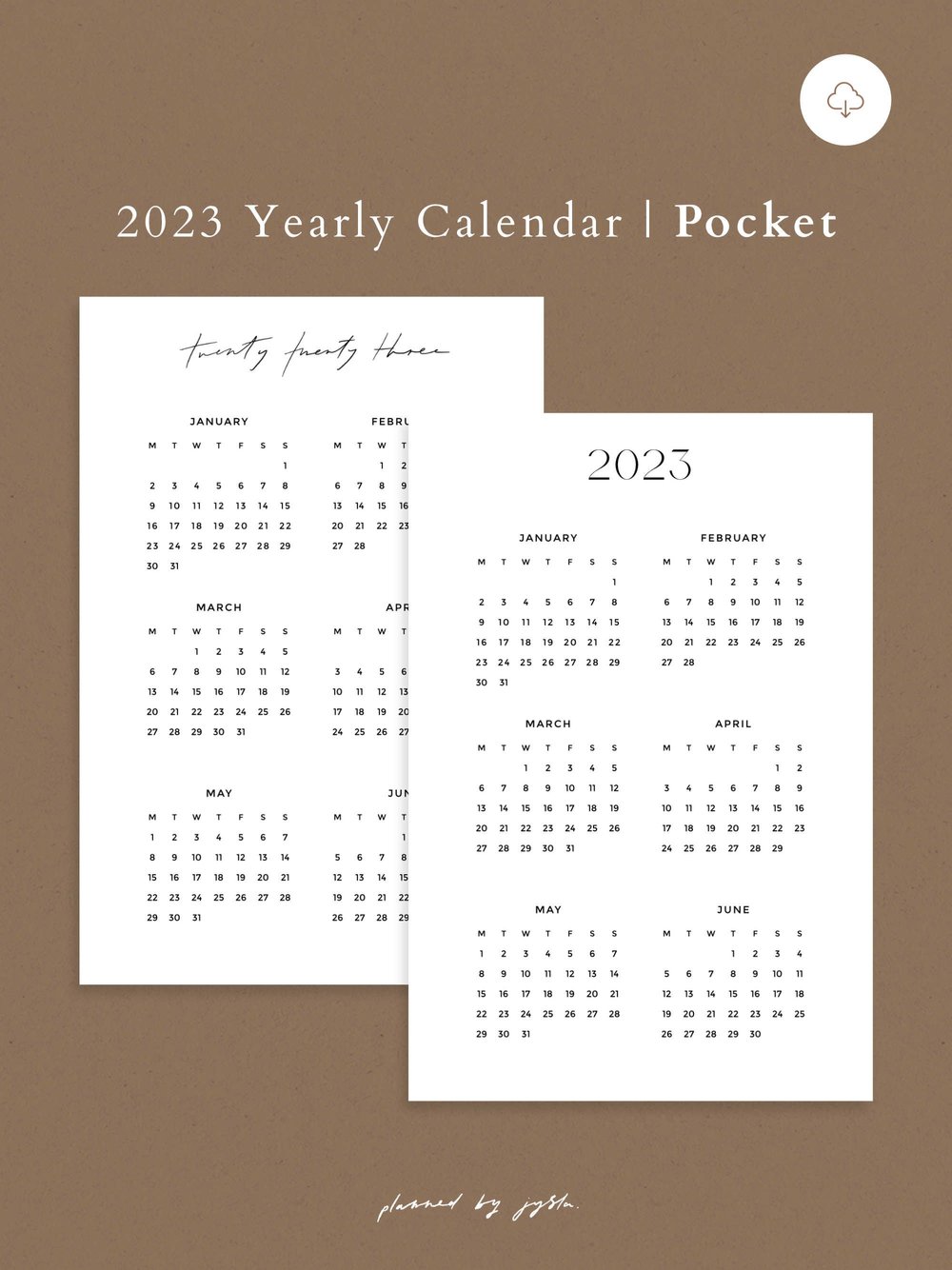 2023 Year Calendar - Pocket Size - Instant Digital Download — Planned By  Jysla — Minimal and Mindful Stationery