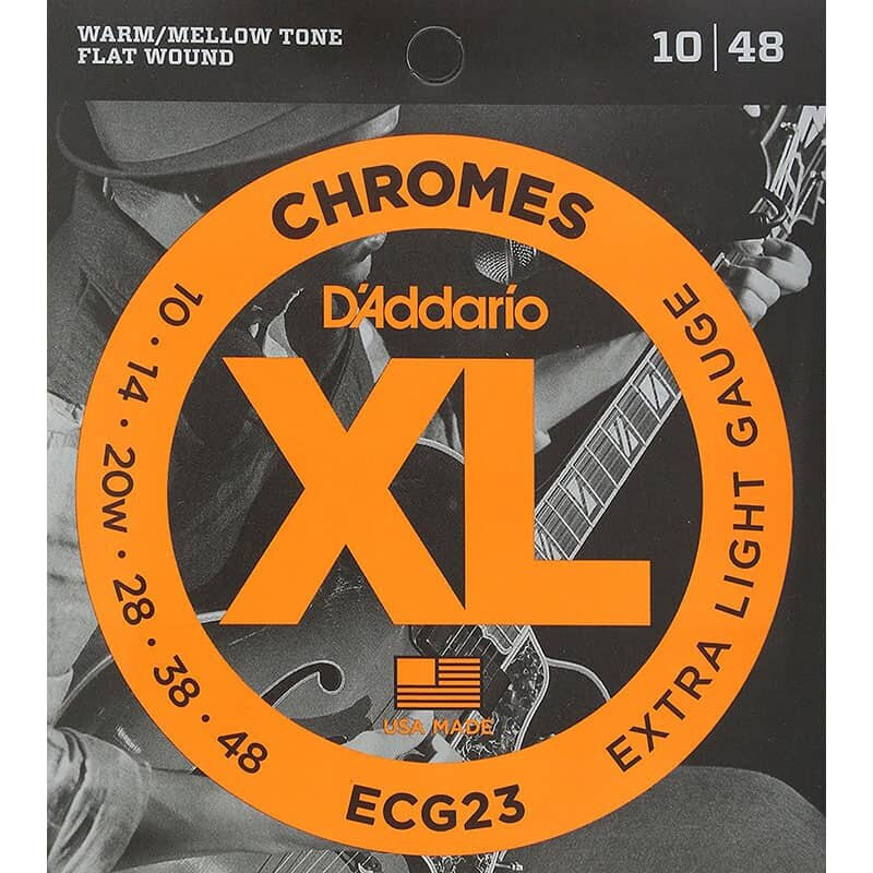 D'Addario XL Chromes Flat Wound Electric Guitar Strings, Extra Light Gauge,  10-48 ECG23 (1 Set)  ArchtopShop.com