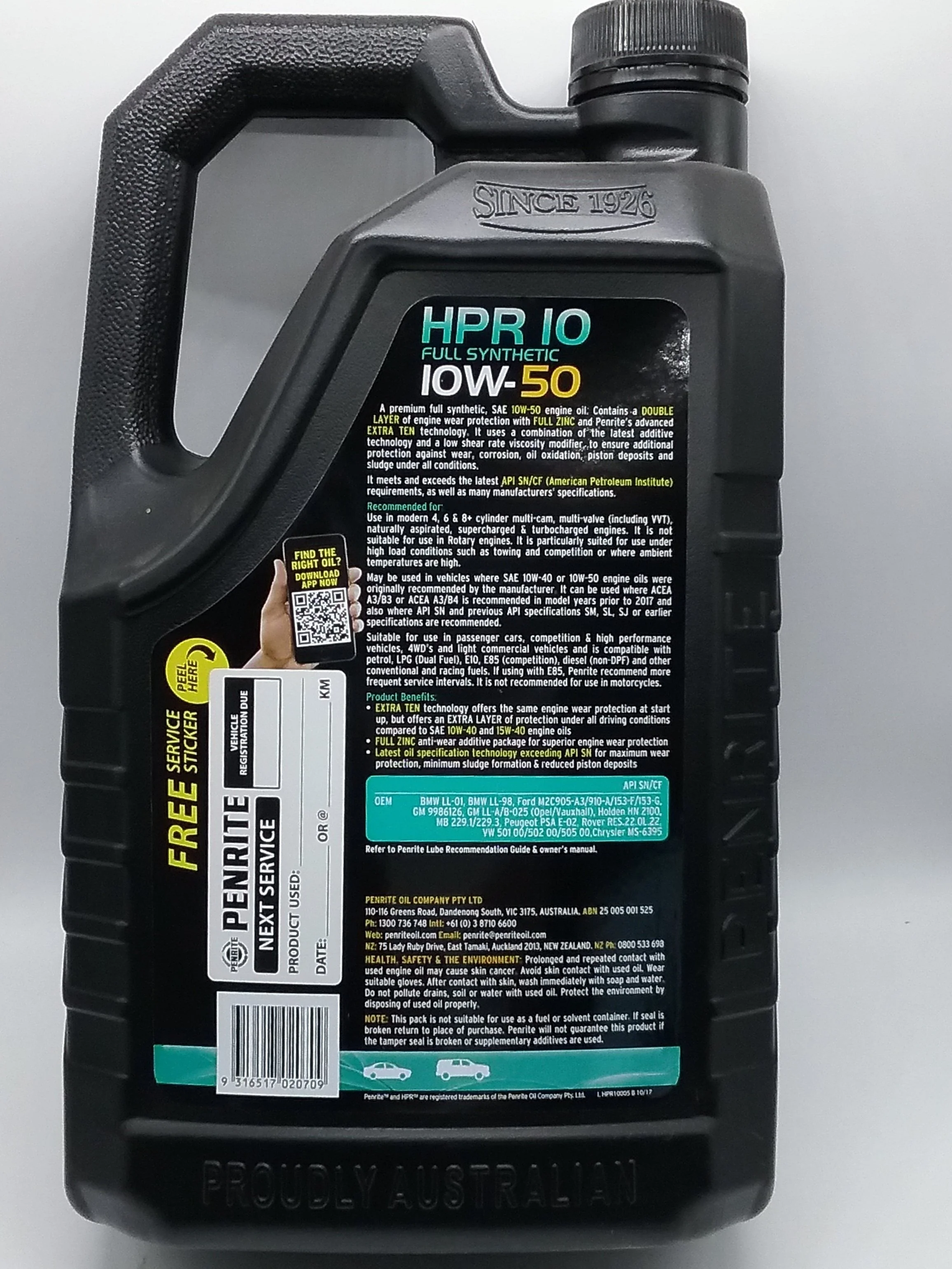 Penrite Engine Oil HPR 50 40W70 5L — Yesteryear Garage & Parts