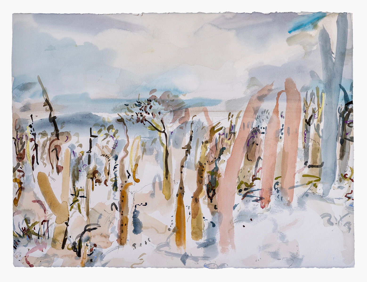   Wandoo Blue Mountain,  2021   Watercolour and pastel on arches paper, 57 x 76 cm Private Collection 