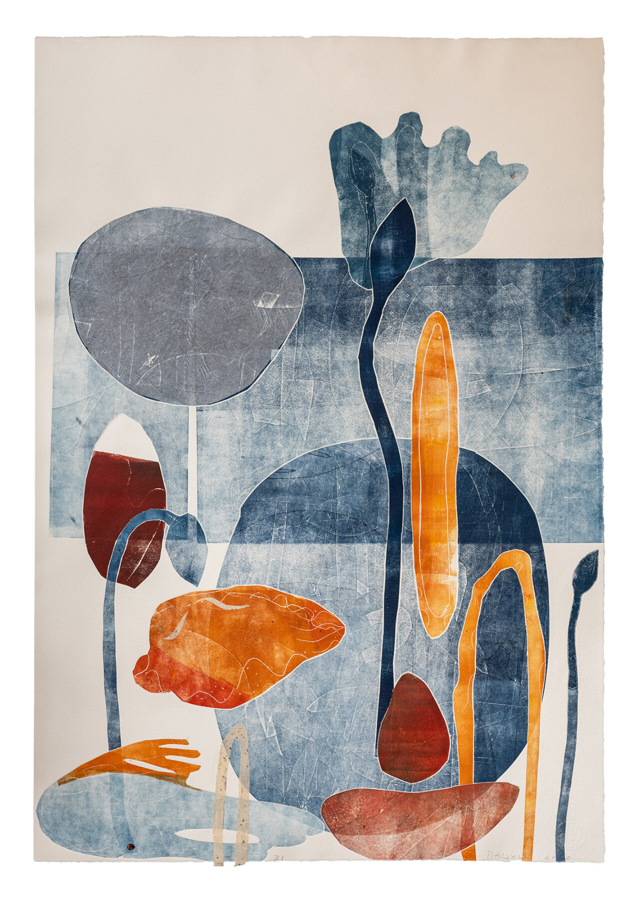   Winged Realm no 31 , 2021, 78 x 55.5 cm, Monoprint on chine colle on Hahnemuhle paper  (Provenance Geelong Gallery Collection) 