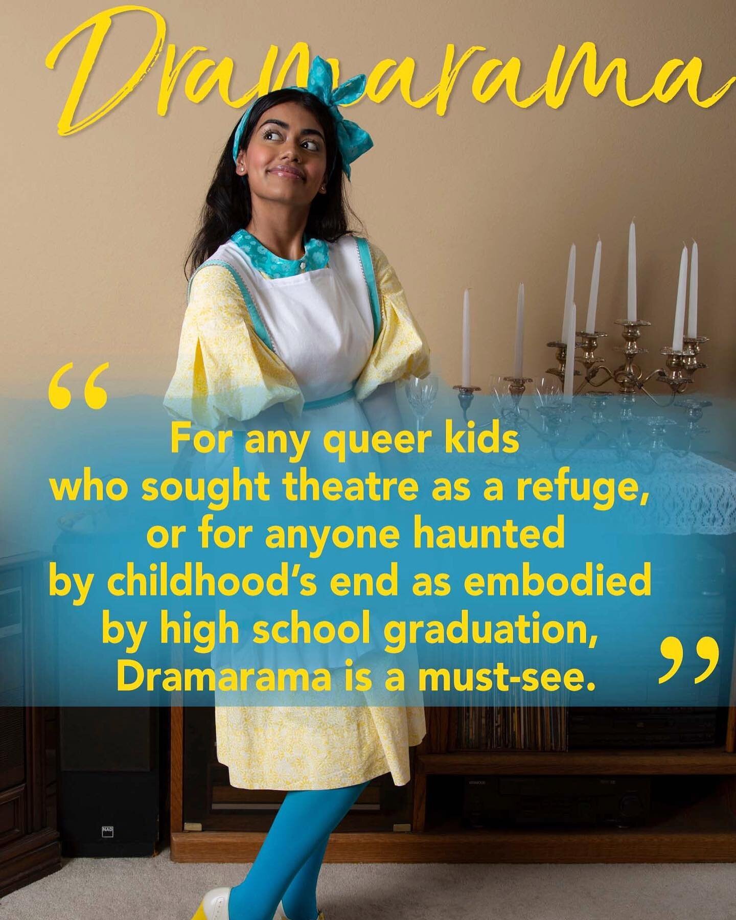 🔉💬 “Dramarama pays tender homage to all things high school theatre-related, and to the wacky friendships that developed therein. An excellent cast gives moving and authentic performances all around, led by Pugliese. For any queer kids who sou