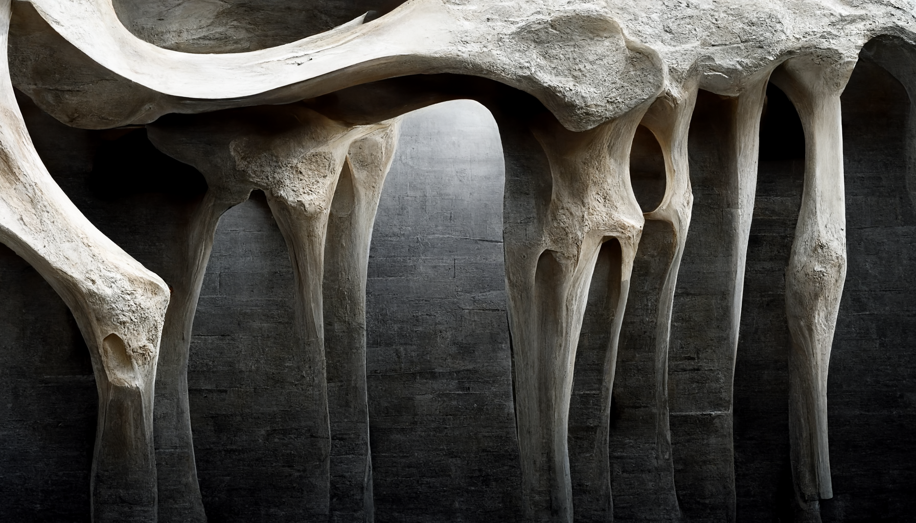 Surreal rock formation with arches and carved holes..