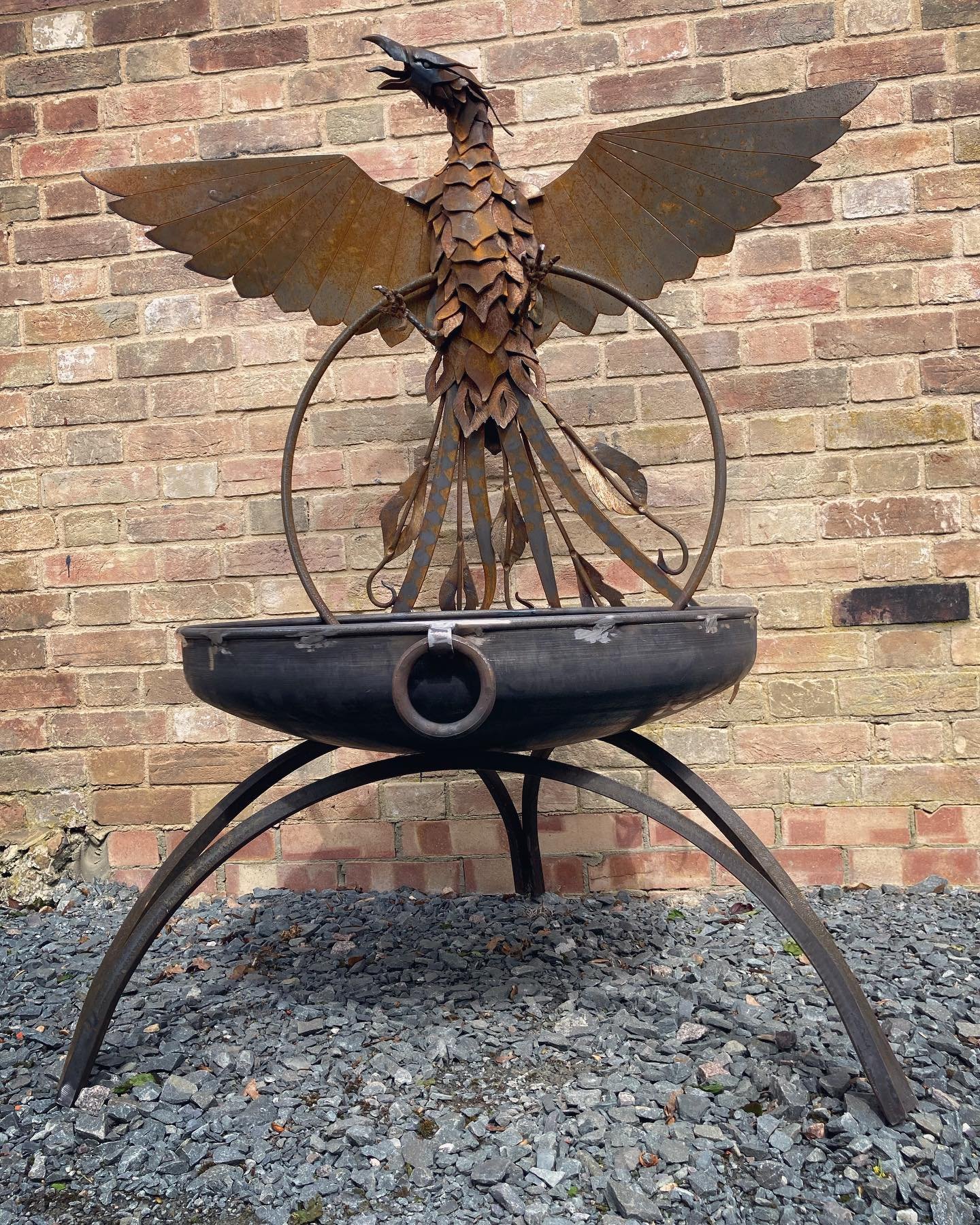Phoenix firebowl ready for its patina! #firepit #sculpture #weldedsculpture #artwelding #blacksmith #blacksmithing #artistblacksmith #metalwork #gardensculpture #uksculpture #gardendesignsideas #gardendesign