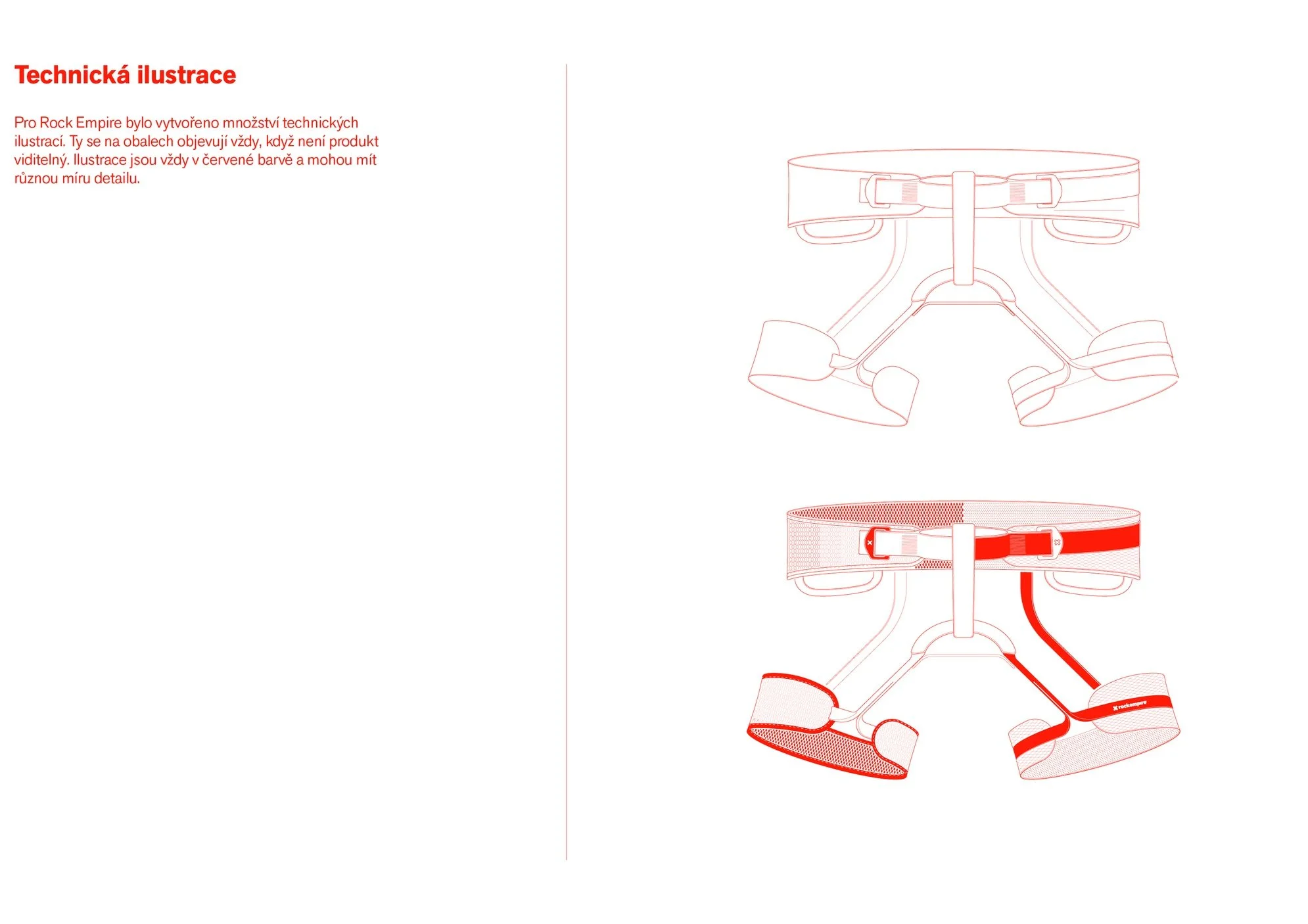 Technical illustration of a headlamp strap with a focus on the red-colored technical details and components.