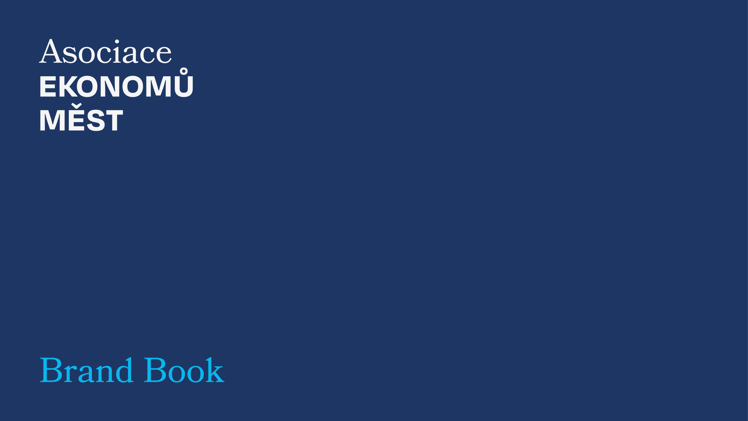 Cover of a brand book for the Association of Economists in Měst, featuring a dark blue background with white and light blue text.