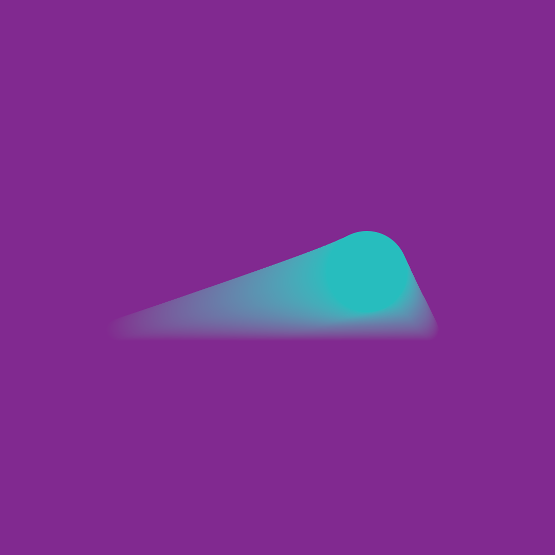 Abstract digital artwork featuring a gradient blue-green shape on a purple background.