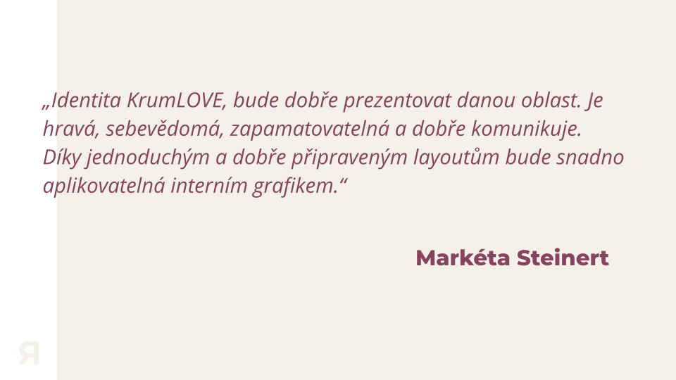 A quote in Slovak about love and presentation design, attributed to Markéta Steinert, on a light beige background.