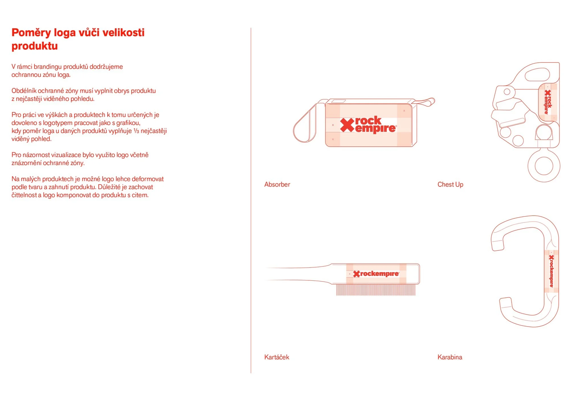 Diagram with logo size ratios to the product, featuring a wristband, chest piece, handle, and helmet, all displaying the Rockstar Empire logo.