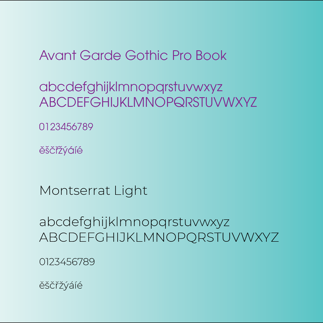 A digital display showing two different fonts, Avant Garde Gothic Pro and Montserrat Light, with sample alphabets and numbers in each font.