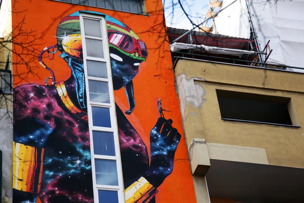 Colourful street art and graffiti in Kreuzberg back streets, Berlin