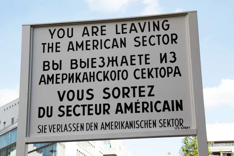 You are leaving the American sector sign at Checkpoint Charlie in Berlin