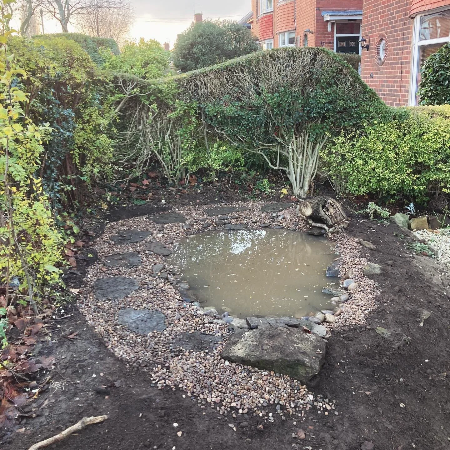 Our latest pond creation. 💧 

Our customer had started digging this front garden pond but needed a little help finishing off. We used stone and pebbles to create a natural edge with lost of nooks and crannies for aquatic wildlife to hid under. I&rsq