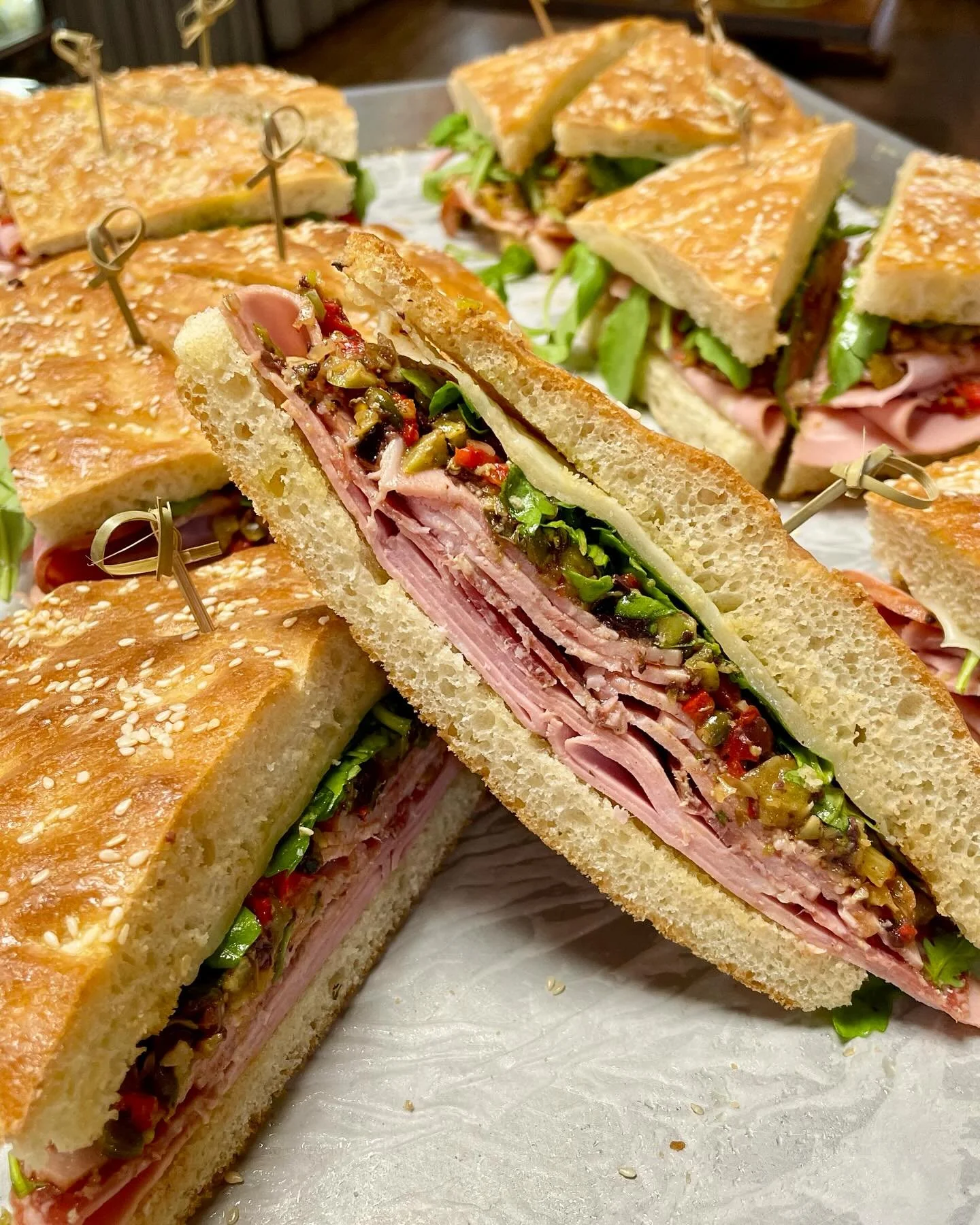 The sandwich specials continue! 🥪 A must try is our Muffuletta Sandwich! This New Orleans classic is packed with mortadella, salami, ham, provolone and briny olive and pepper tapenade. Whether you enjoy it by the half or whole - it is a must have to