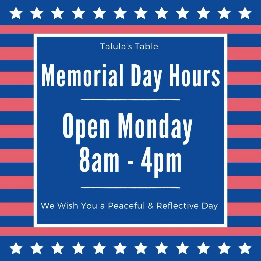 We will be OPEN this Memorial Day,  8am - 4pm. 

Come say hi before the parade and stop in after for your favorite lunchtime salads and sandwiches! 🇺🇸