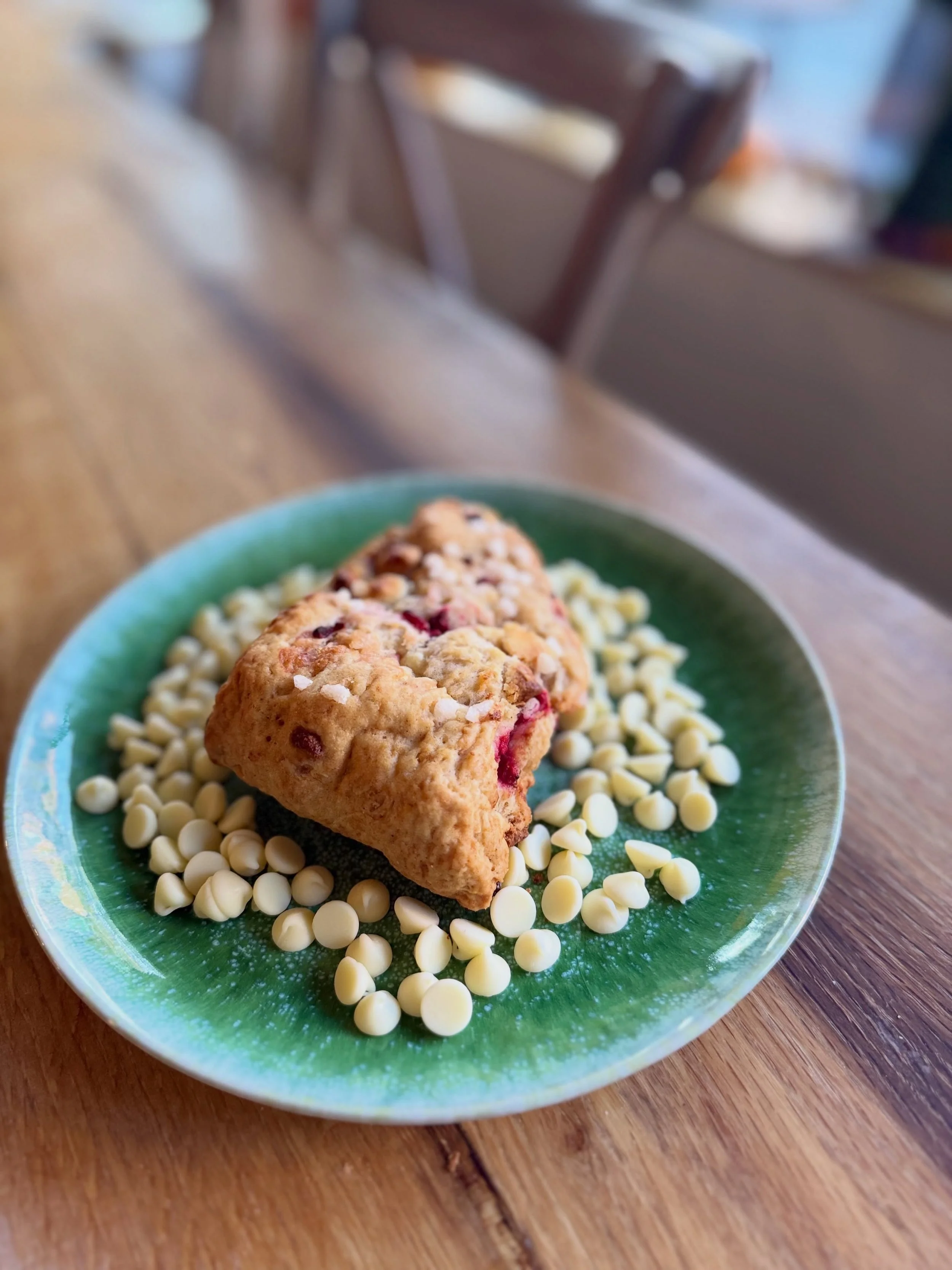 New scone! White Chocolate Raspberry is BACK! 

Come by the market or grab one on DoorDash ✨