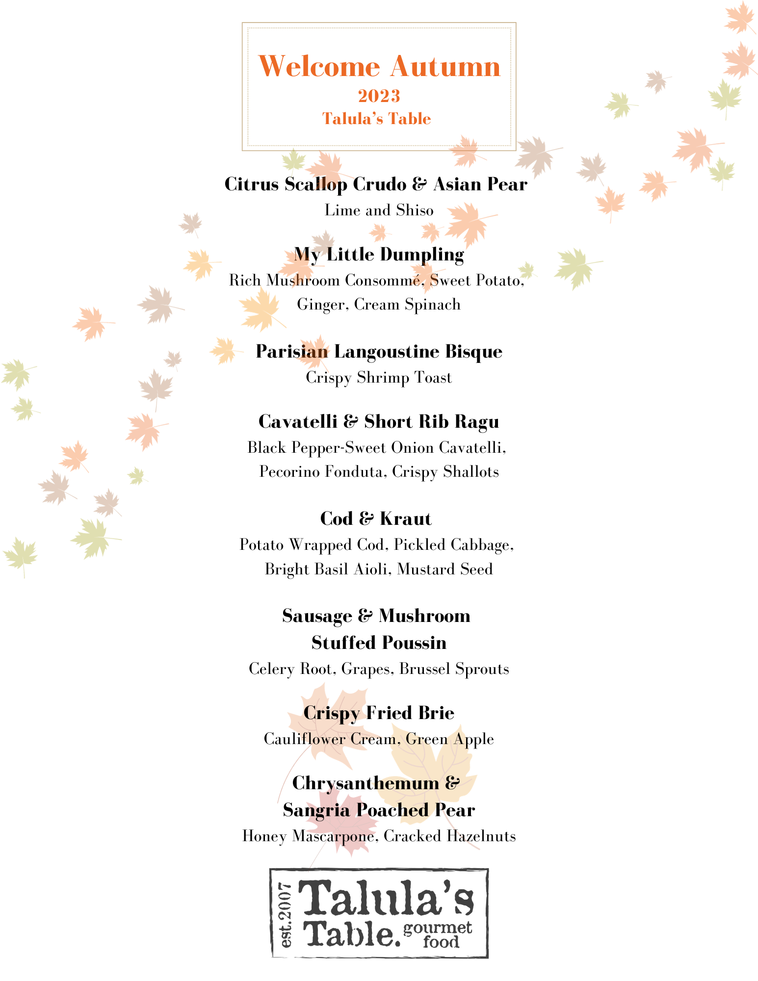 Talula Table Tasting Dinners — Talula's Table