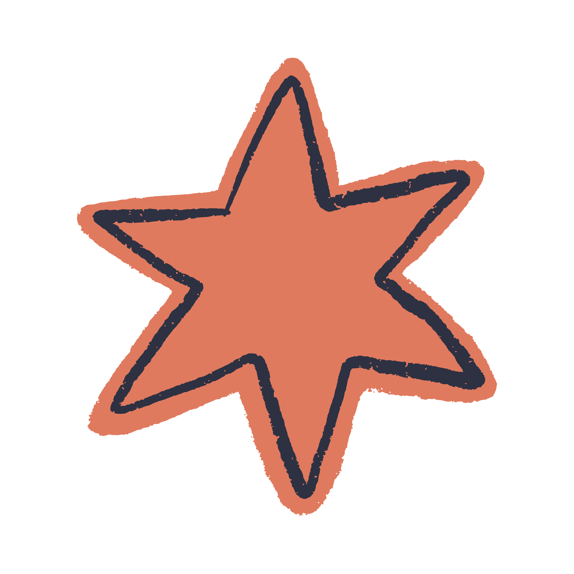 A stylized illustration of a star with a black outline and filled with a peachy orange color.