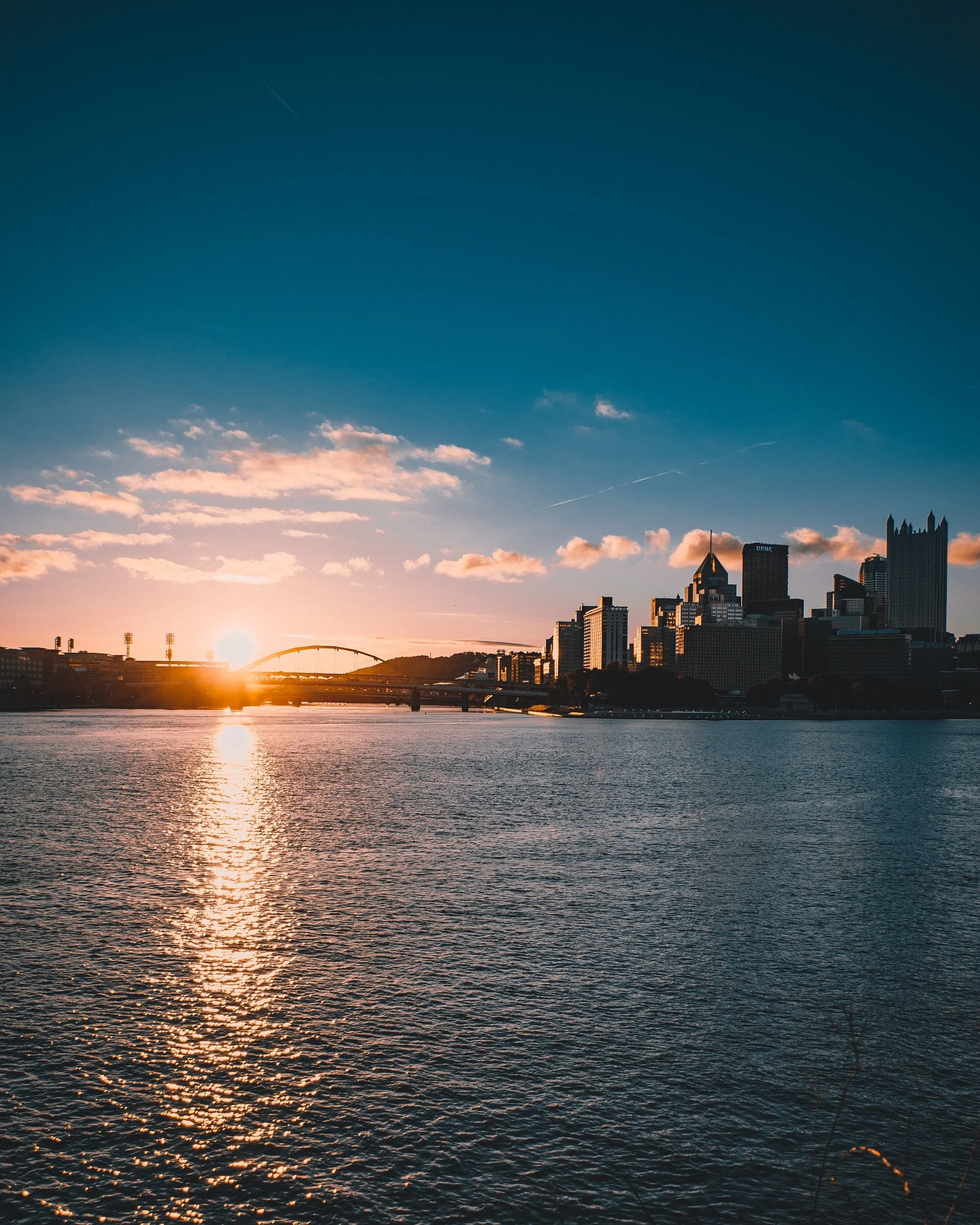 Sunset over Pittsburgh skyline and river