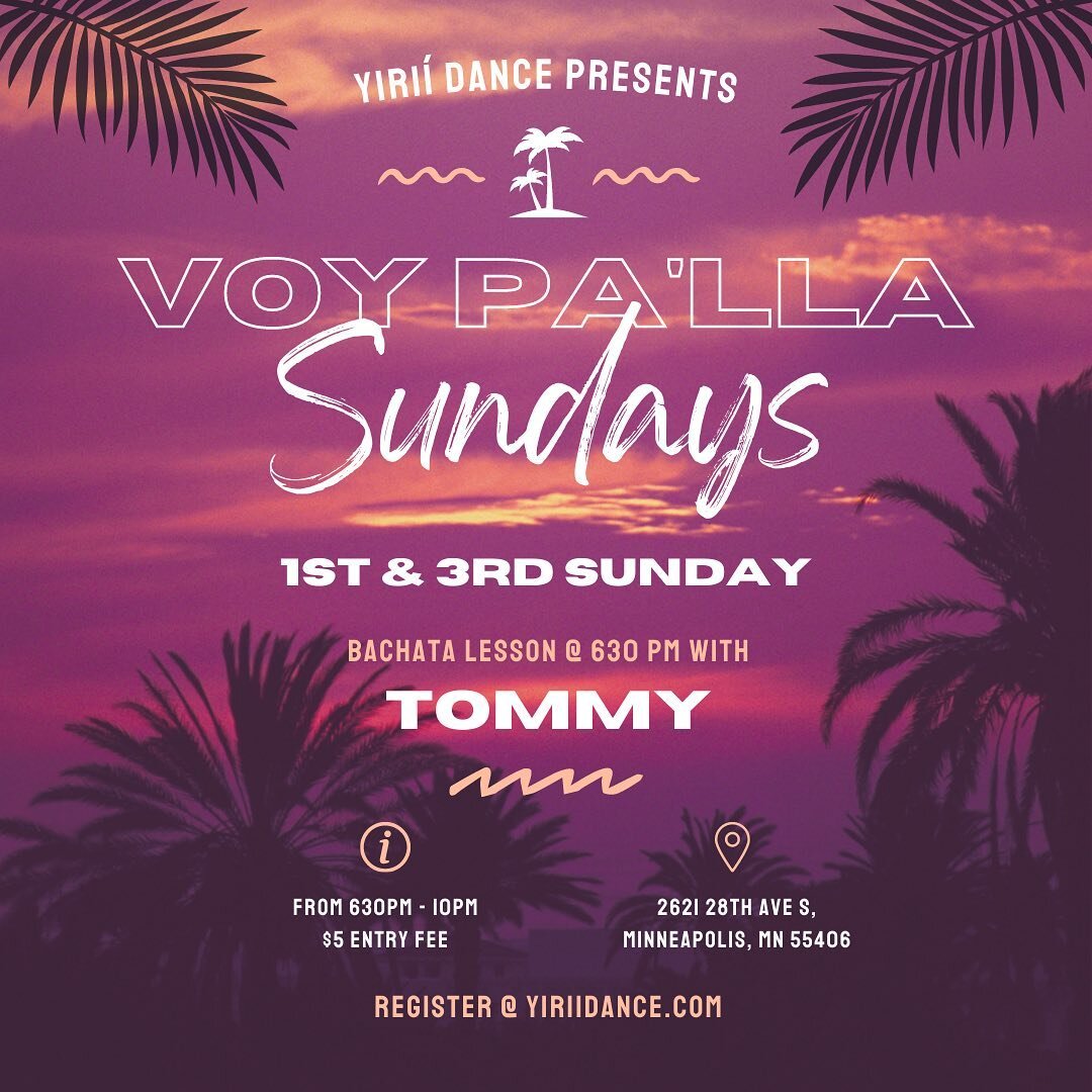 Minneapolis, get your bachata fix every 1st and 3rd Sunday with us! Our 630 class will get you energized and ready to dance the night away. 🔥💃🏽🕺🏽

#Minneapolisdance #bachata #latindance #Voypalla #mplsbachata #bachatasundays #bachataminneapolis 