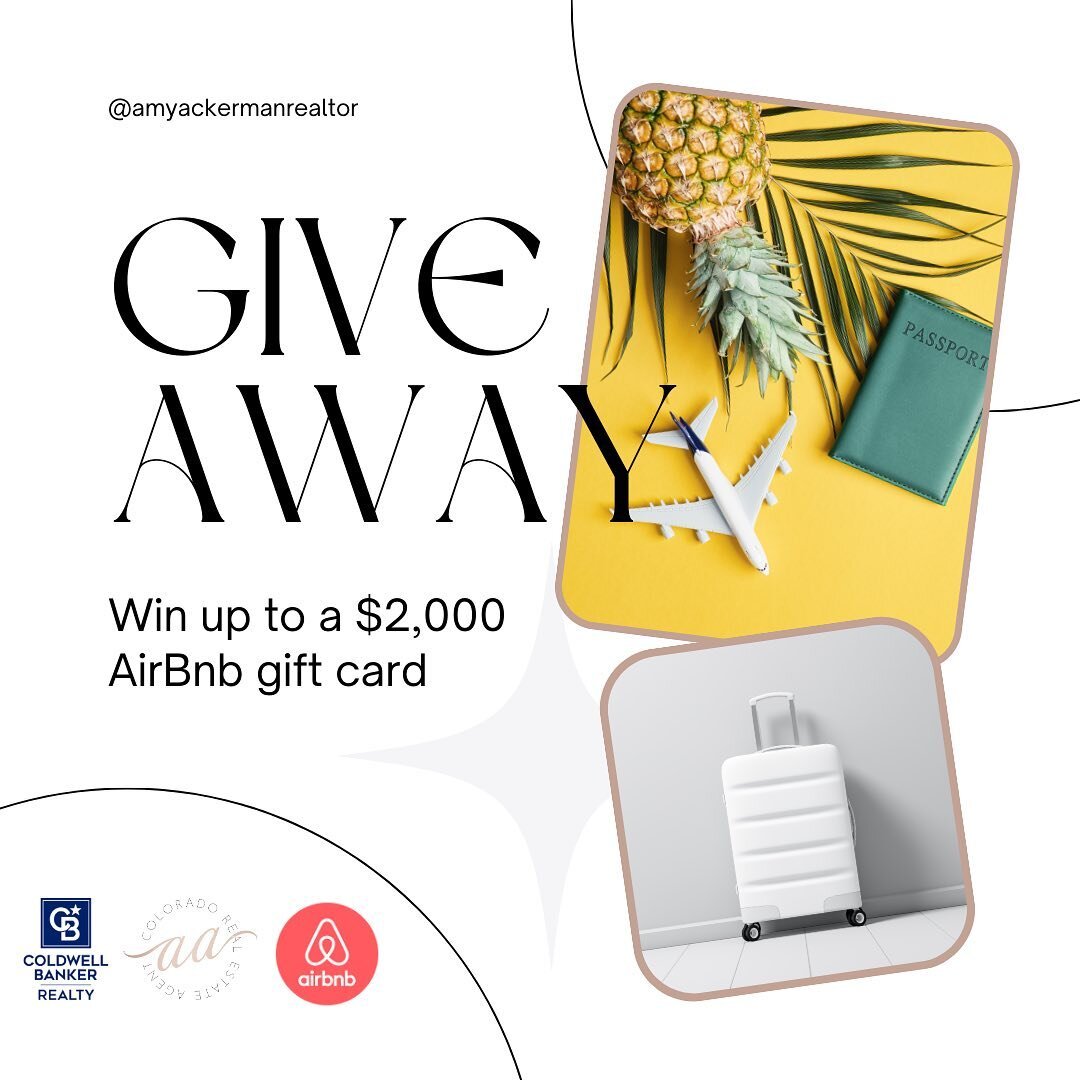 🚨 GIVEAWAY ALERT 🚨 

Win up to a $2,000 AirBnB gift card courtesy of Coldwell Banker! 

11 entrants will win a $400 gift card, 7 will win $500, and one lucky winner will win a $2,000 AirBnB gift card 🧳🌴. Enter today through 5/31 for your chance t