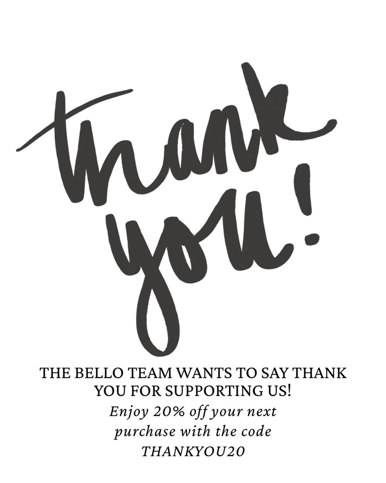 In case you missed it&hellip; this past month has brought some really exciting transitions for Bello, and we&rsquo;re stepping into such a sweet new season ✨

We wouldn&rsquo;t be here without YOU.
To show our appreciation, enjoy 20% off all orders t