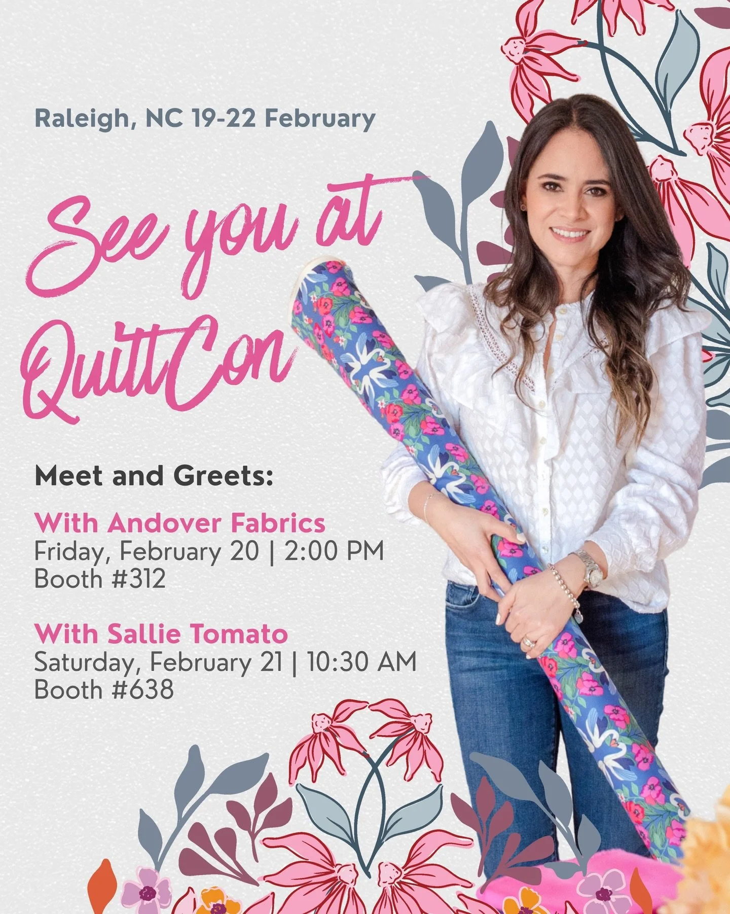 I&rsquo;ll be at QuiltCon this week and I&rsquo;m so looking forward to connecting in person!

Come say hi at one of my meet-and-greets:

🧵 With @andoverfabrics 
Friday, February 20 | 2:00 PM
Booth 312

👜 With @sallietomatopatterns 
Saturday, Febru