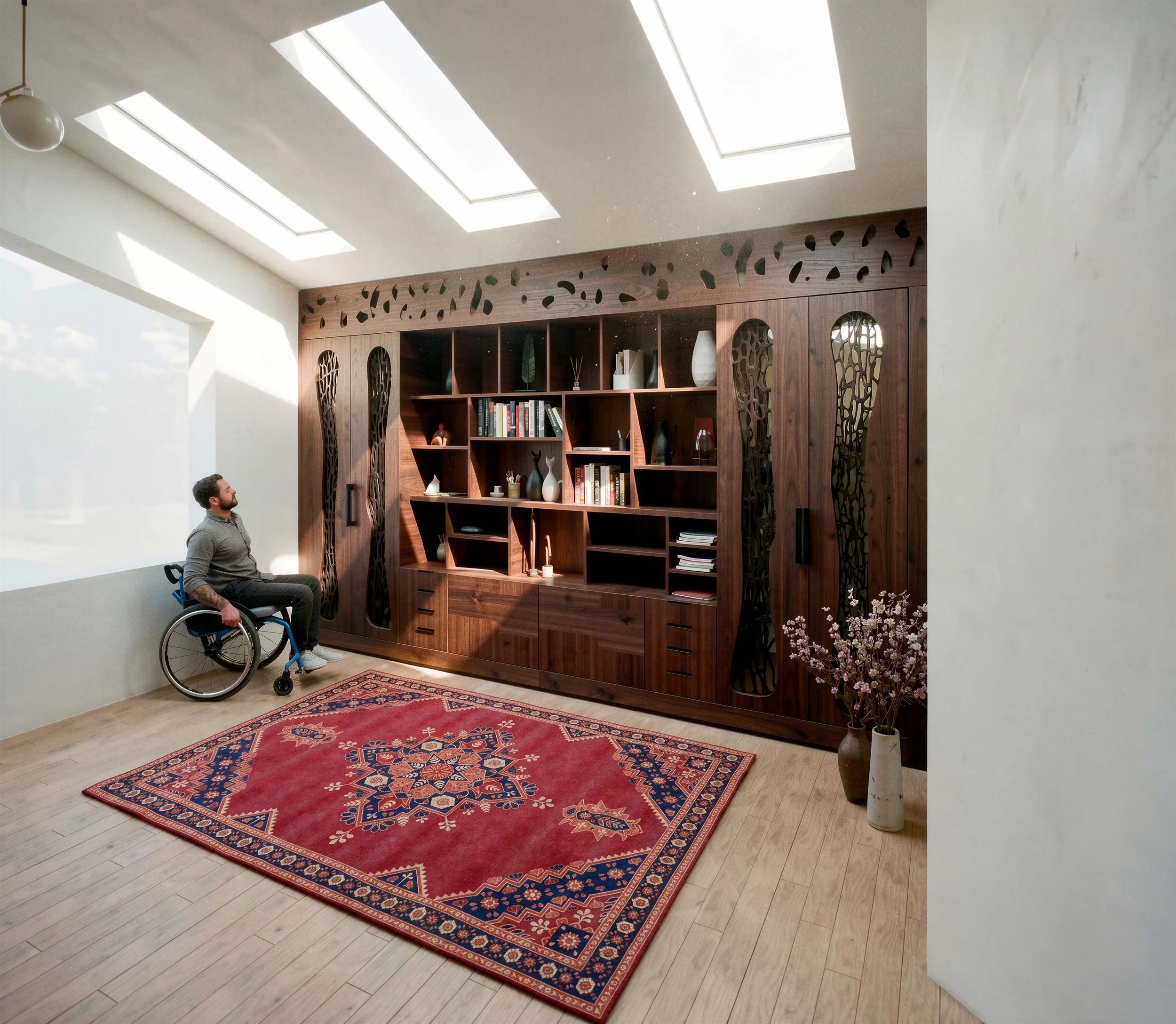 Walnut embedded joinery in a Coventry home, designed to age gracefully — the timber will darken and deepen with use.