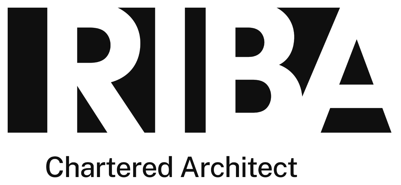 Logo of RIBA, the Royal Institute of British Architects, with the text 'Chartered Architect' below.