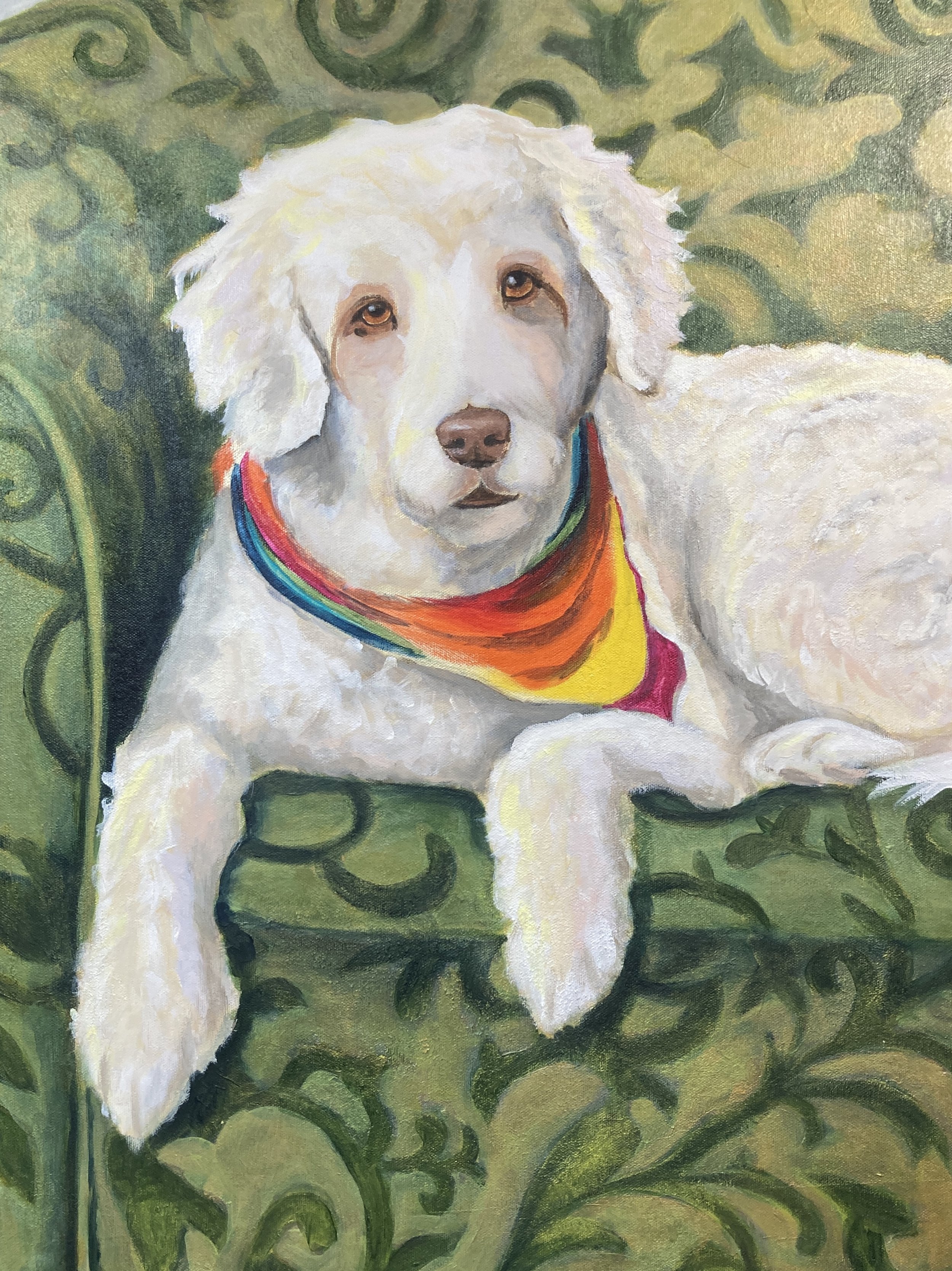  River on the Framing Sofa     18x24 Acrylic on Canvas, 2025