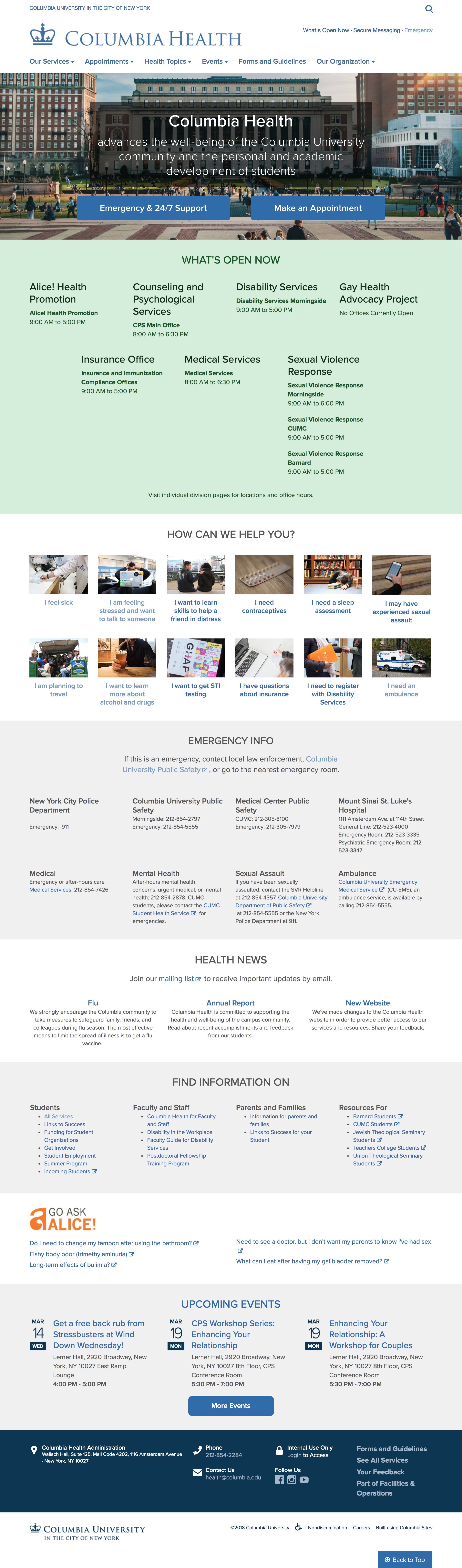 A screenshot of the Columbia Health homepage when the site was launched.