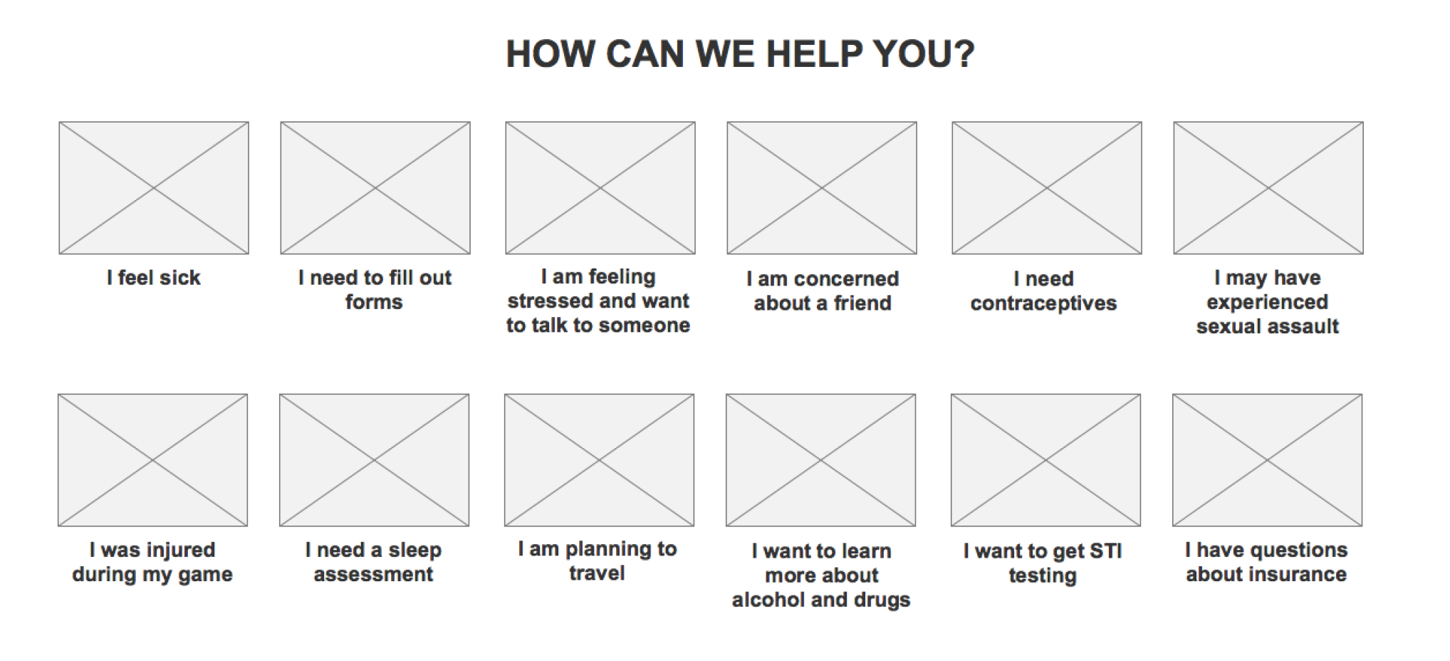 A wireframe highlighting the top services on the homepage