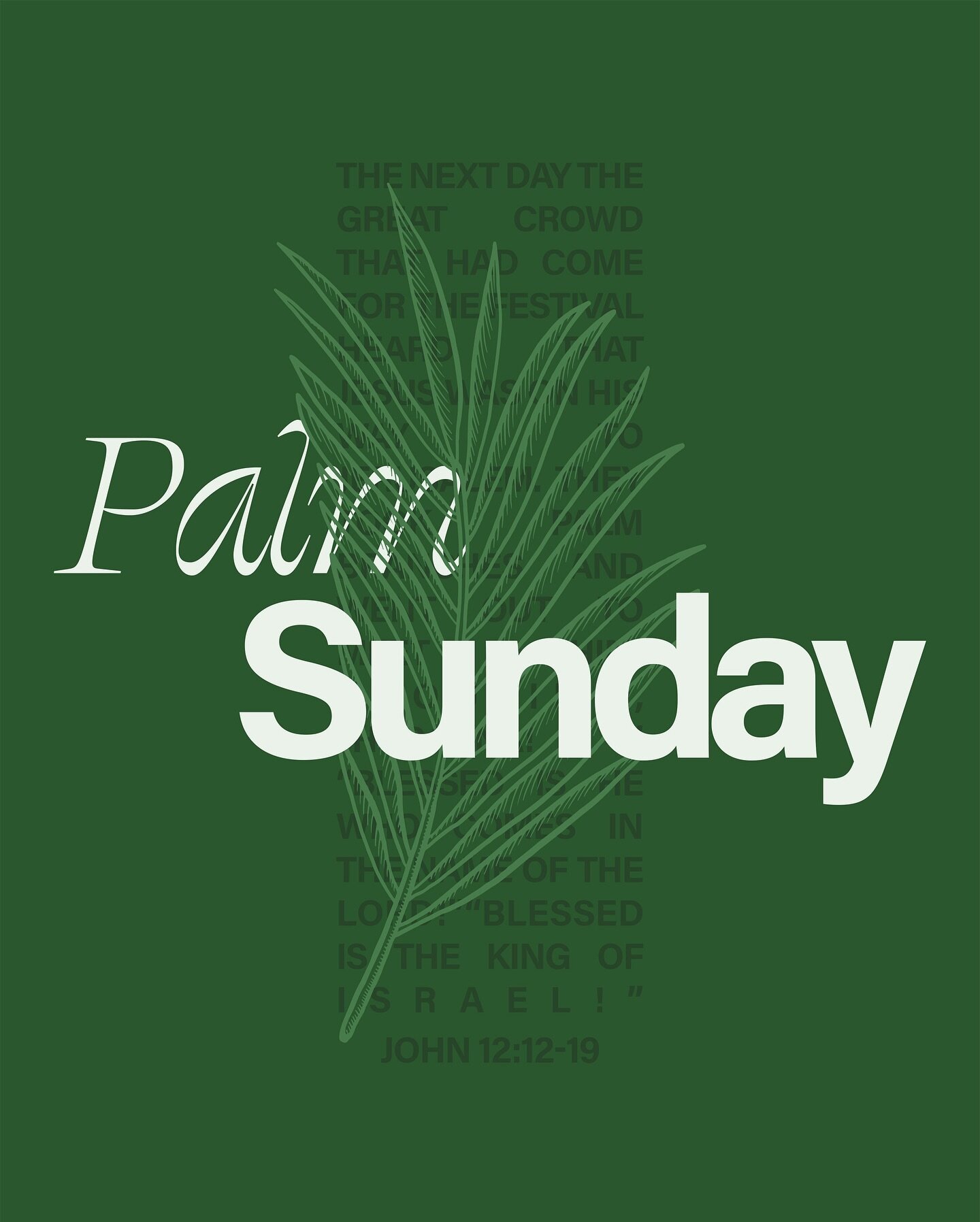 &rdquo;So they took branches of palm trees and went out to meet him, crying out, &ldquo;Hosanna! Blessed is he who comes in the name of the Lord, even the King of Israel!&rdquo;&ldquo;
‭‭John‬ ‭12‬:‭13‬ ‭ESV‬‬
https://bible.com/bible/59/jhn.12.13.ESV