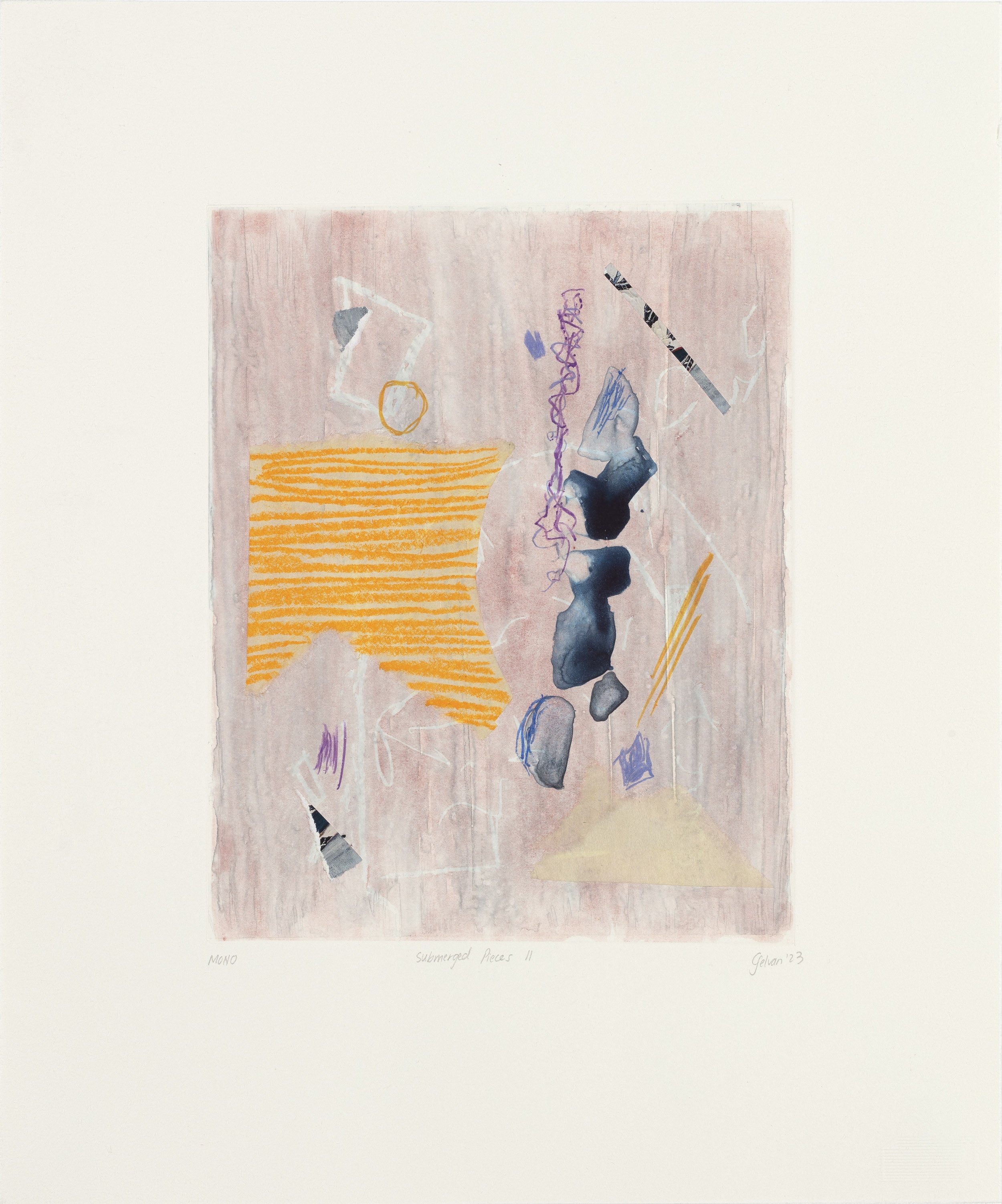 Chelsea Selvan, 2023 | Submerged Pieces II | Watercolour monotype with chine-collé | 41x34cm | Edition of 1 | R2,700