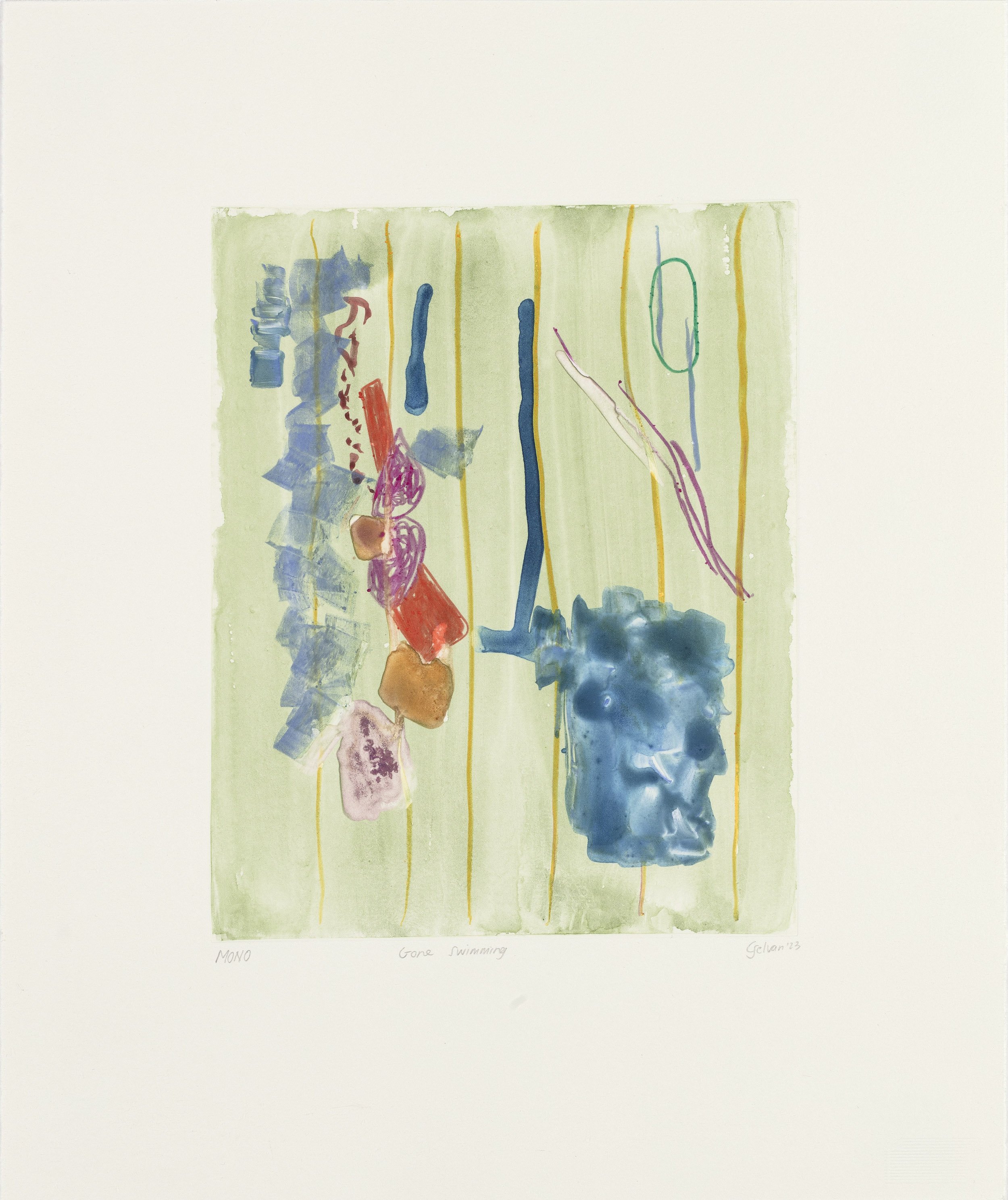Chelsea Selvan, 2023 | Gone Swimming | Watercolour monotype | 41x34cm | Edition of 1 | R2,700