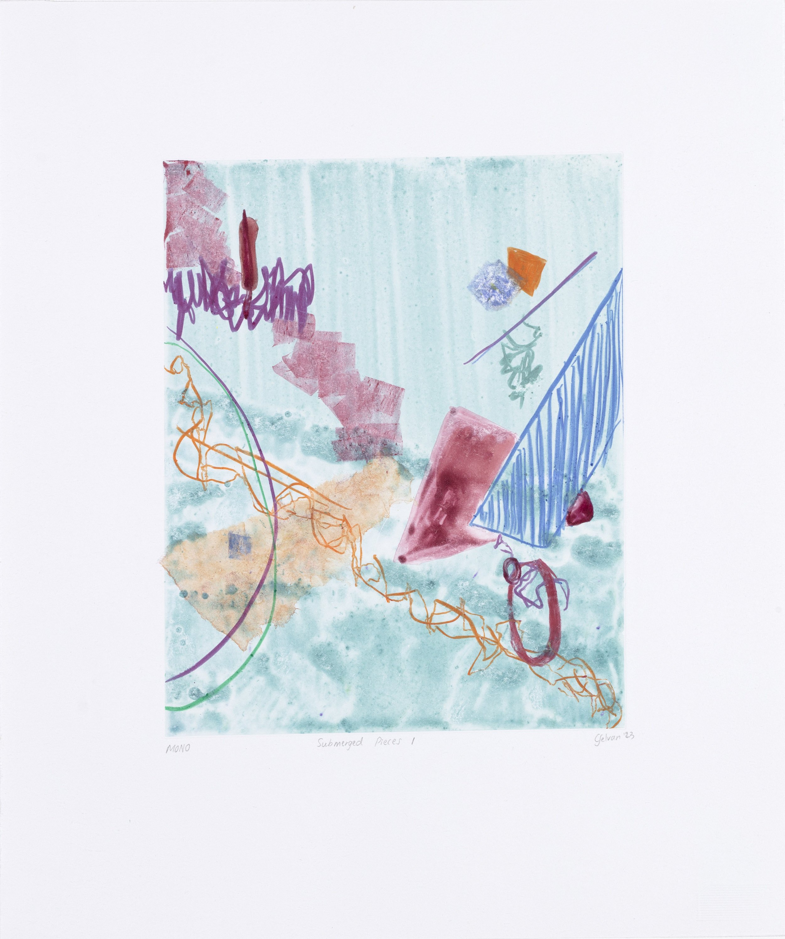 Chelsea Selvan, 2023 | Submerged Pieces I | Watercolour monotype with chine-collé | 41x34cm | Edition of 1 | R2,700