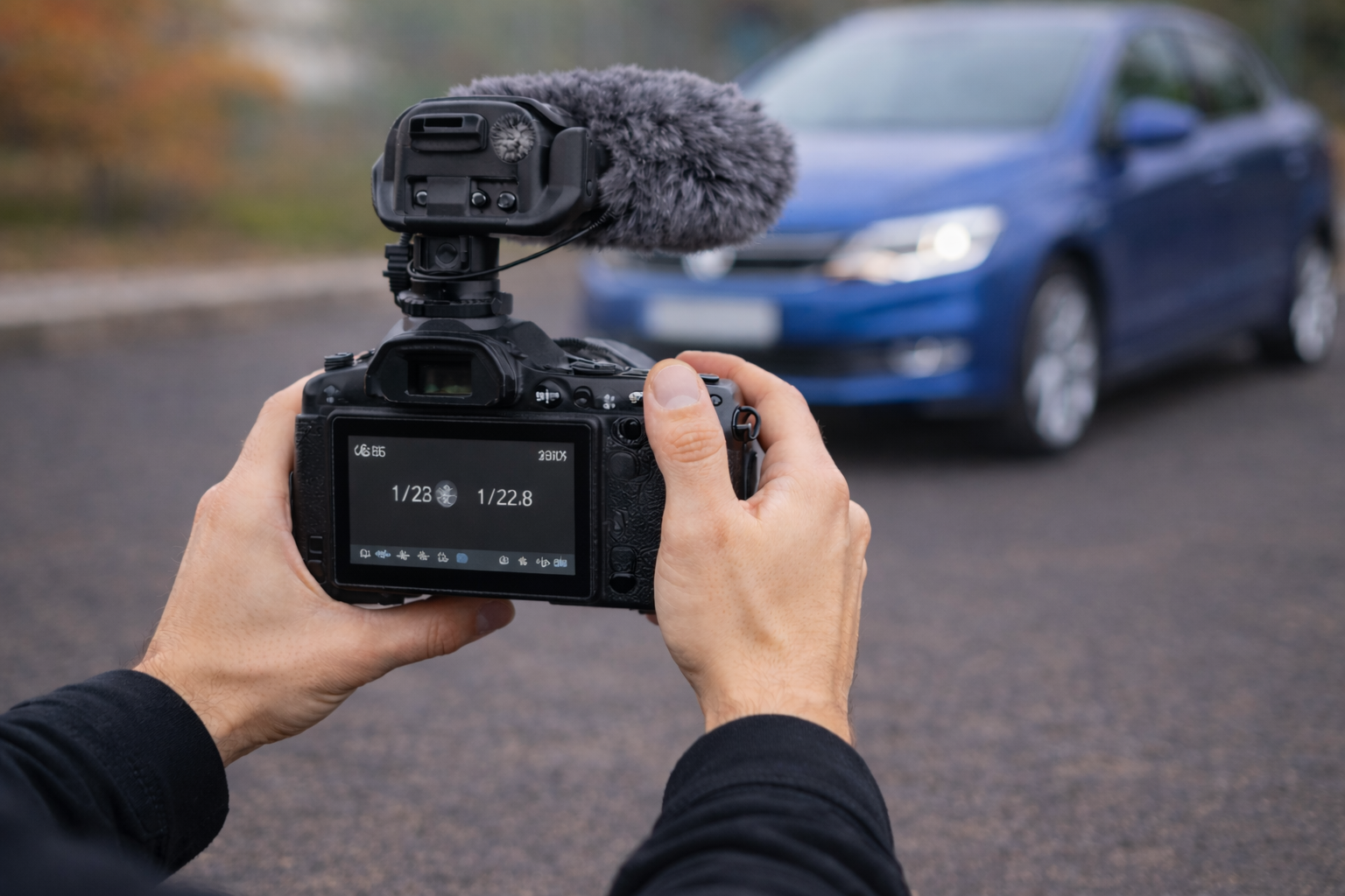 Fahrzeug wird für Online-Inserat mit Kamera fotografiert und gefilmt