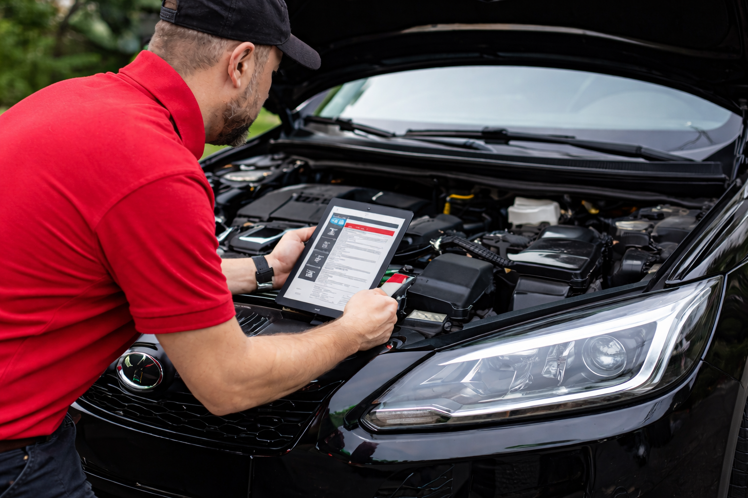 Fahrzeugcheck vor Ort mit digitaler Analyse und Zustandsprüfung am Auto