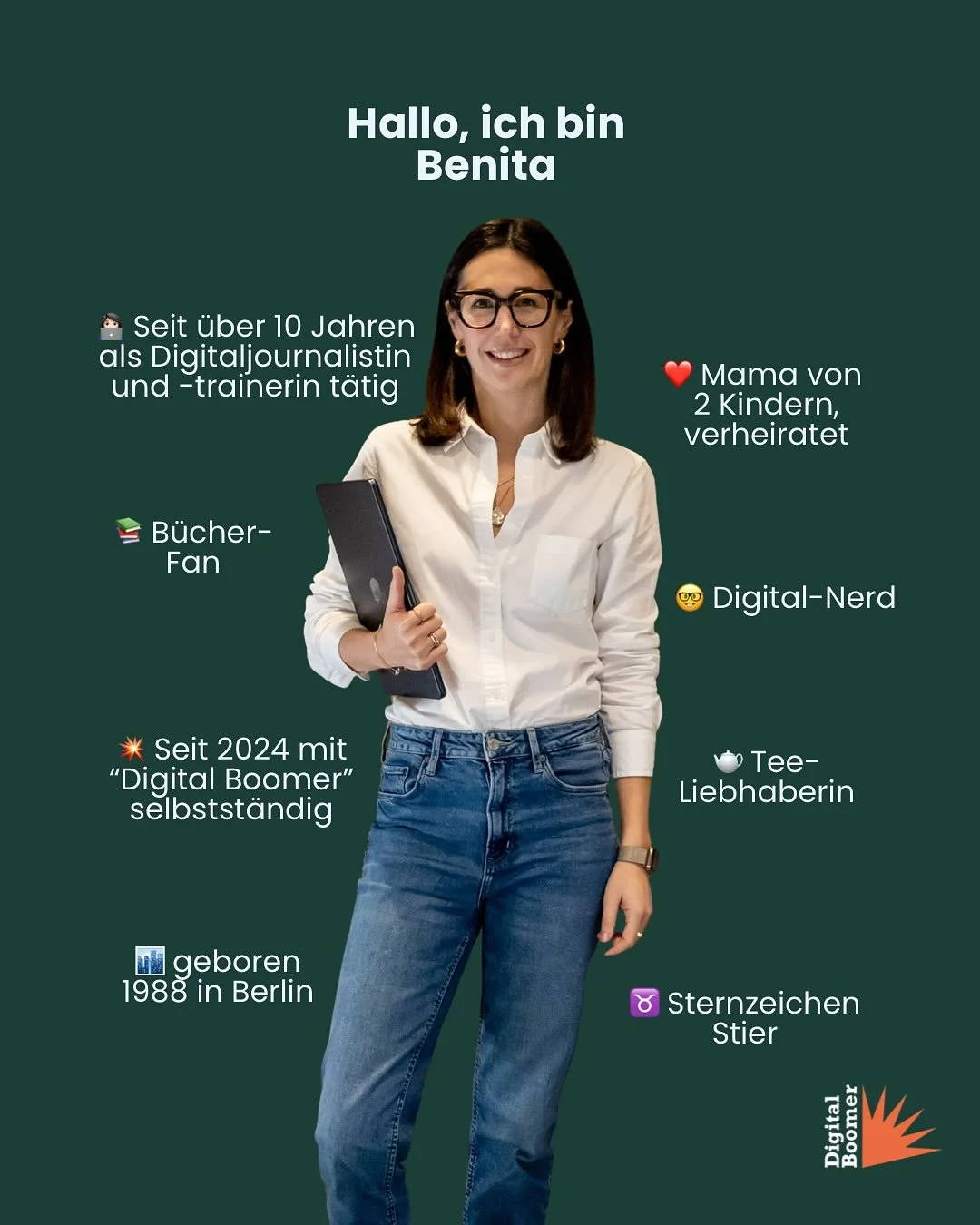 Hallo, ich bin Benita &ndash; Digitalexpertin und Gr&uuml;nderin von Digital Boomer💥

Ich unterst&uuml;tze Menschen aus der Babyboomer-Generation dabei, sich noch selbstst&auml;ndiger und sicherer in der digitalen Welt zu bewegen.

Ob Smartphone-Fra