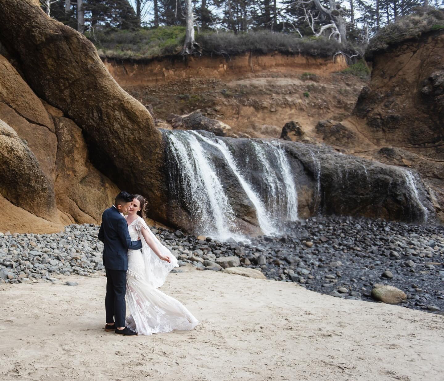 This Oregon Coast location is always a favorite. Beach, waterfall, and a gorgeous couple in love, what more could you need?