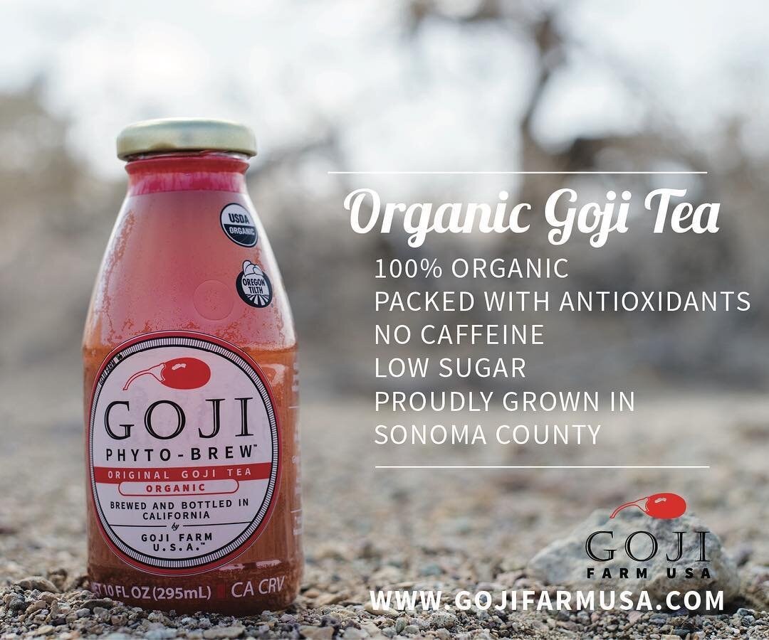 Our tea is locally grown and produced right here in Northern California, is 100% organic, packed with antioxidants, and is caffeine free. Pick up a bottle at your local @oliversmarket or online at www.GojiFarmUSA.com 
#goji #gojiberry #tea #santarosa