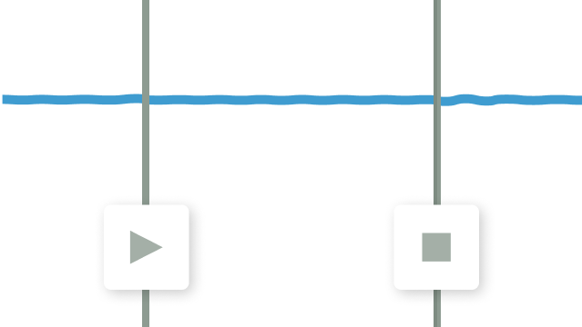 Screenshot of a video editing or animation interface with a timeline, play button, and stop button.