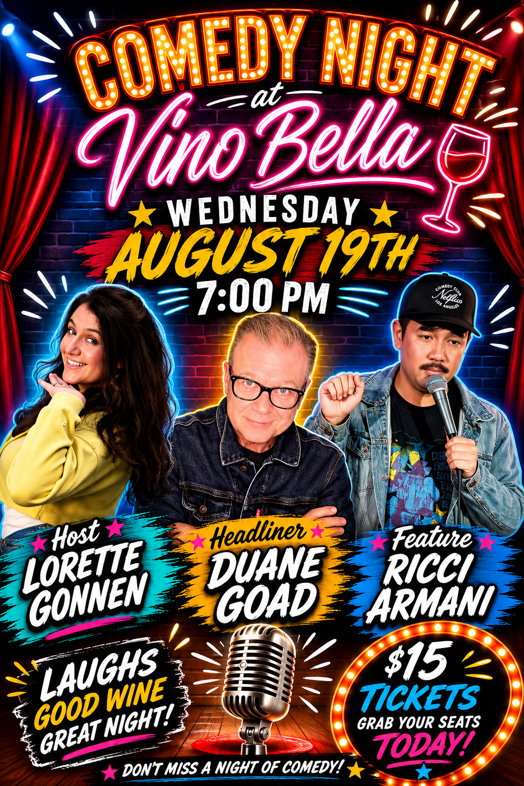 August 19th Comedy Night at Vino Bella