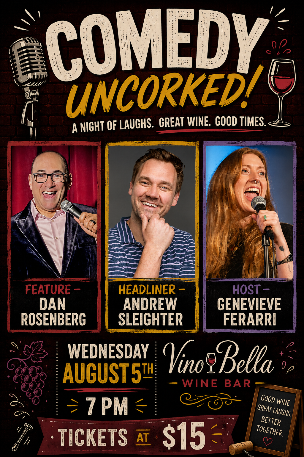 August 5th Comedy Night at Vino Bella
