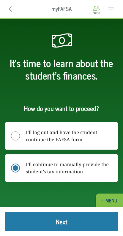 student finances launch screen - parent view.png