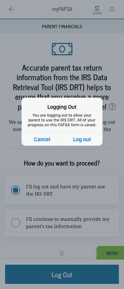 Step 5: log out for parent to use IRS DRT.png