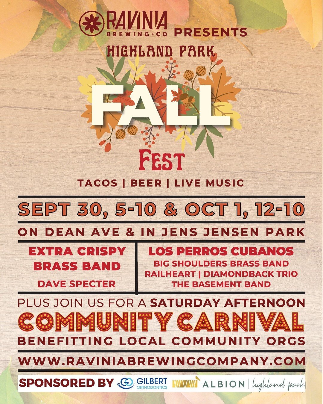 Join us for the Highland Park Fall Festival presented by @raviniabrewing right here in the Ravinia District.

The family-friendly festival will take place along Dean Avenue and Jens Jensen Park on Friday September 30 from 5-10 PM and Saturday October